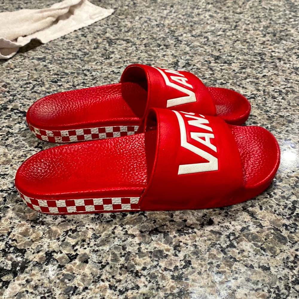 Red Vans flip flops